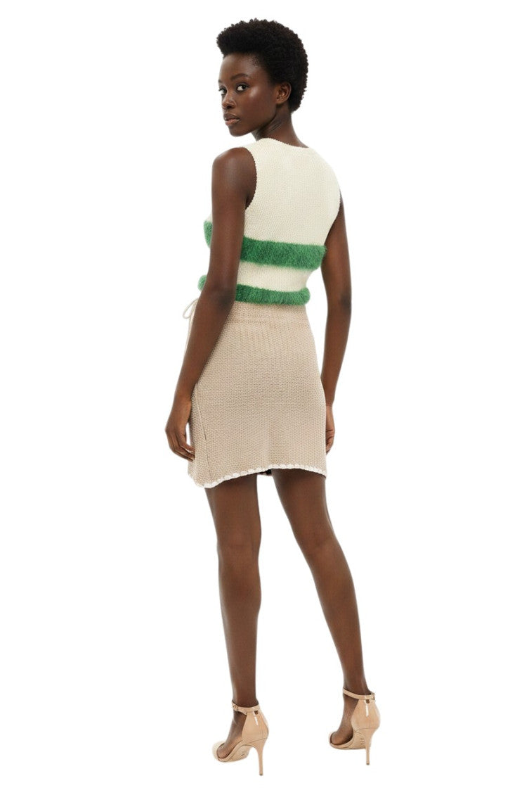 Beige Textured Mini Skirt 2