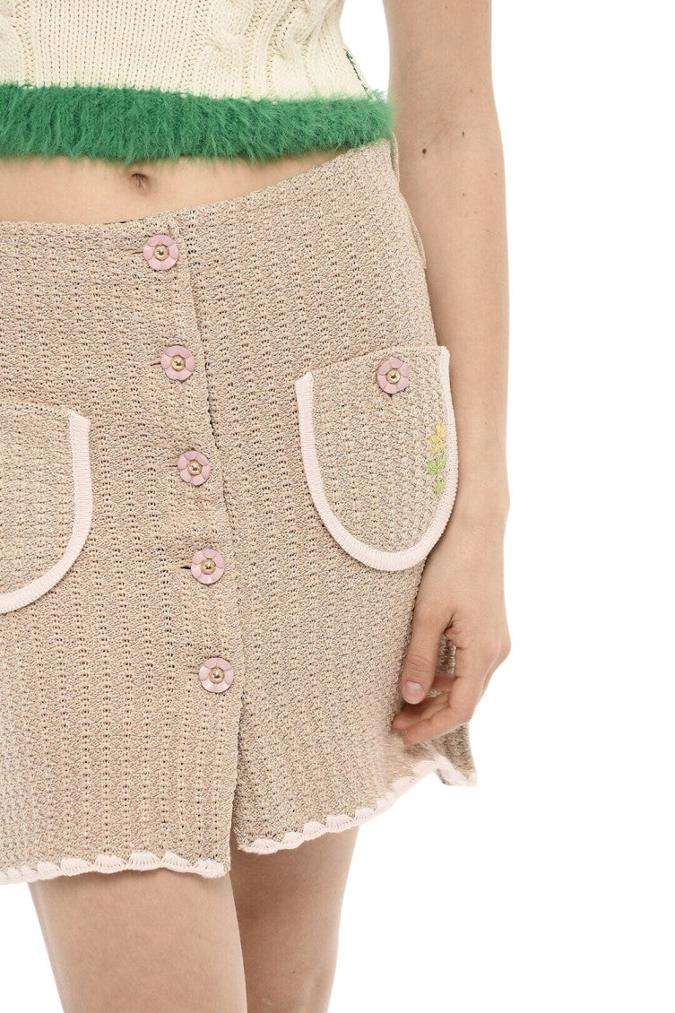 Beige Textured Mini Skirt 3