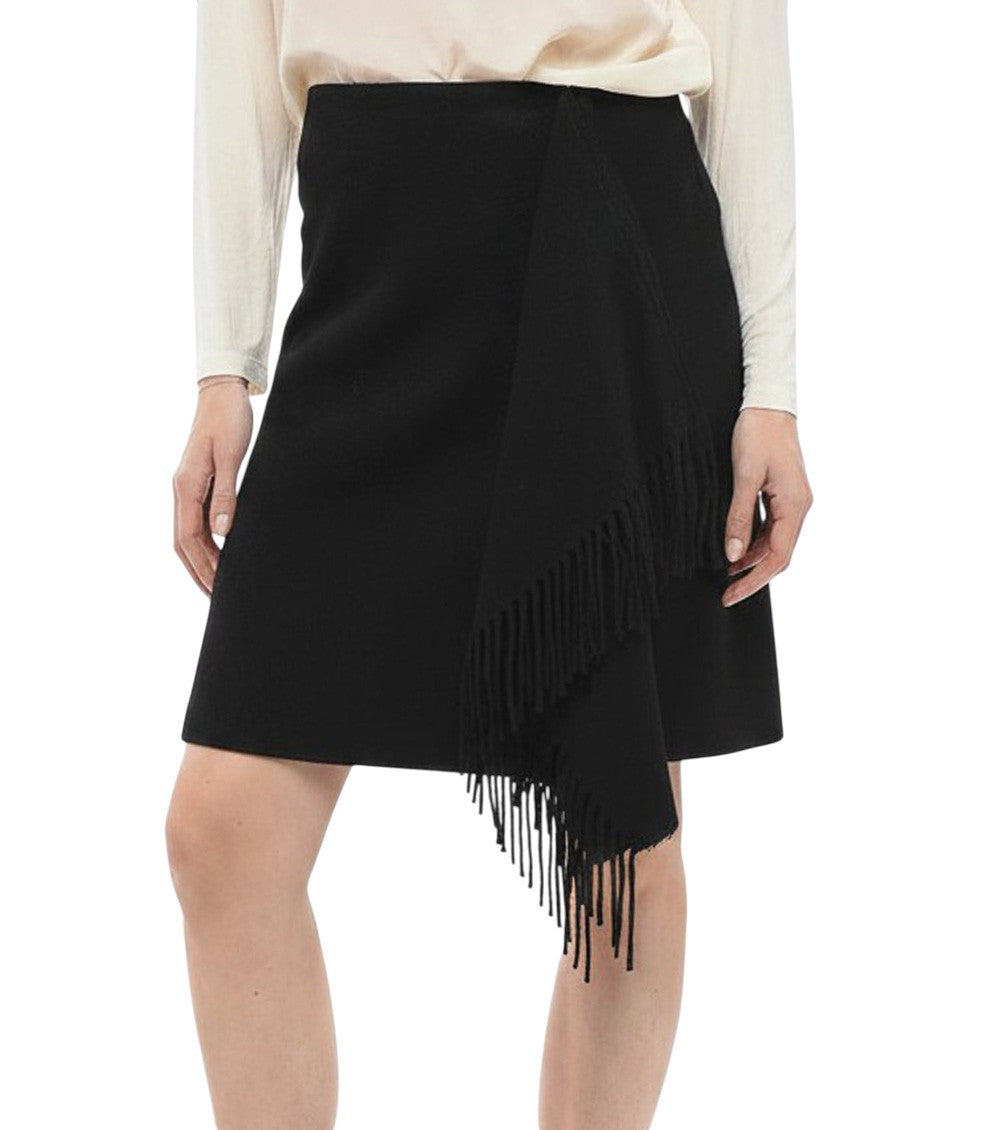 Black Solid Knee Length Skirt 1