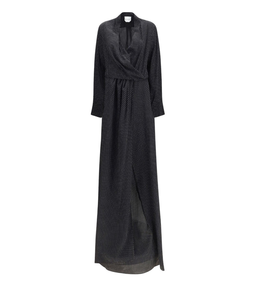 Black Polka Dot Band Collar Maxi Dress 1