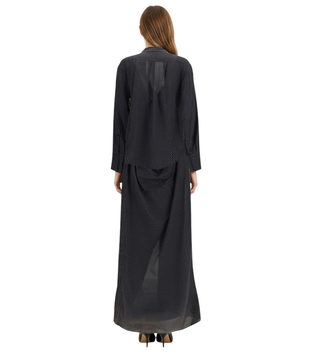 Black Polka Dot Band Collar Maxi Dress 4