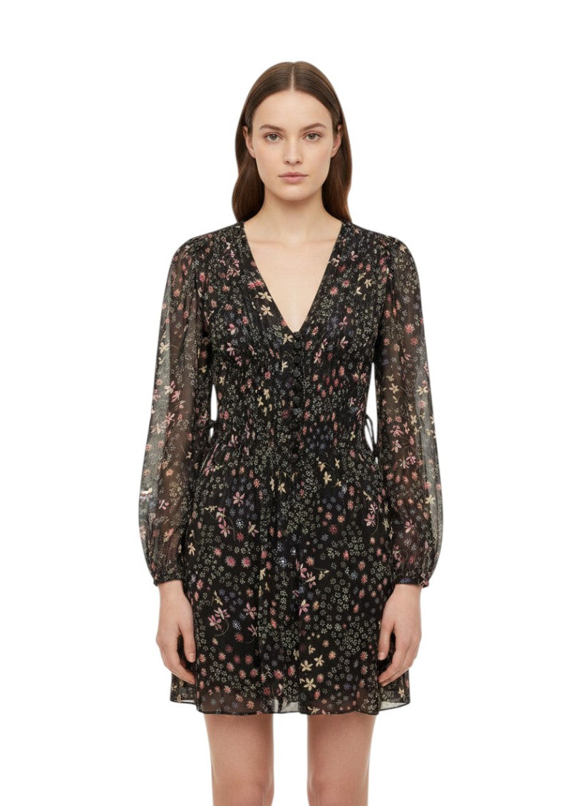 Black Floral V Neck Mini Dress 1