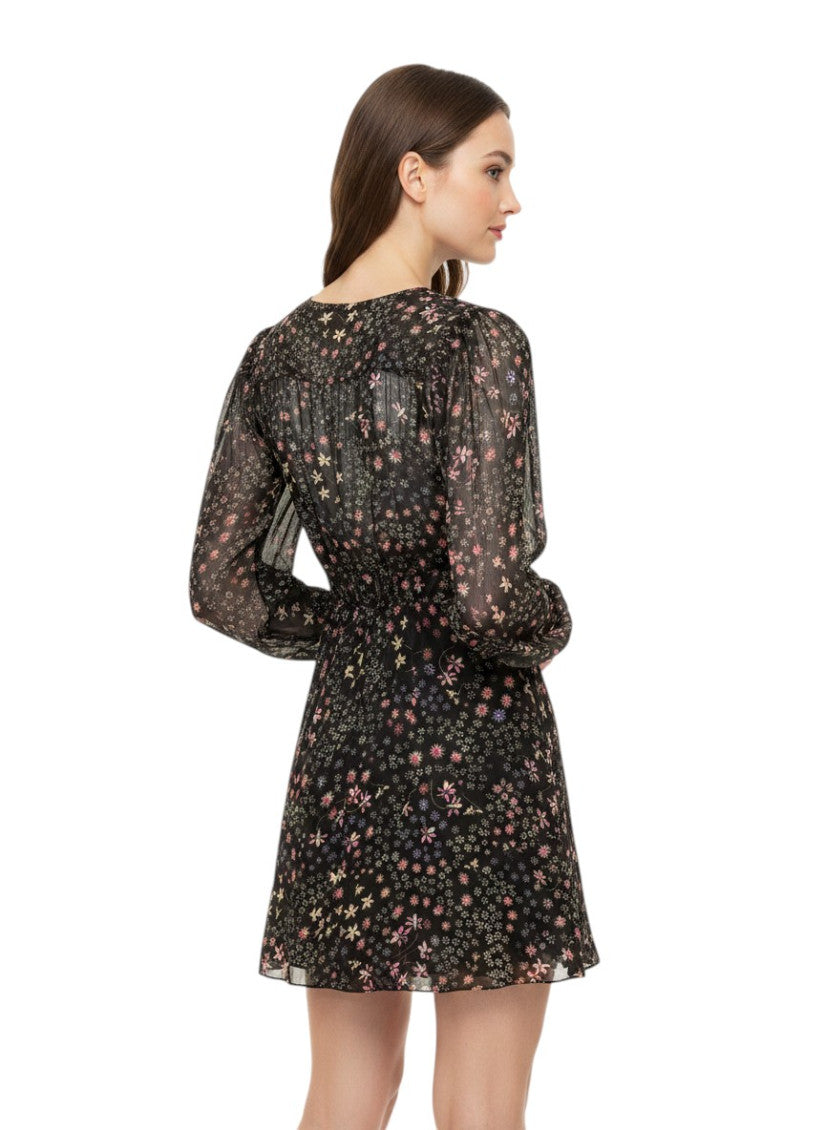 Black Floral V Neck Mini Dress 2