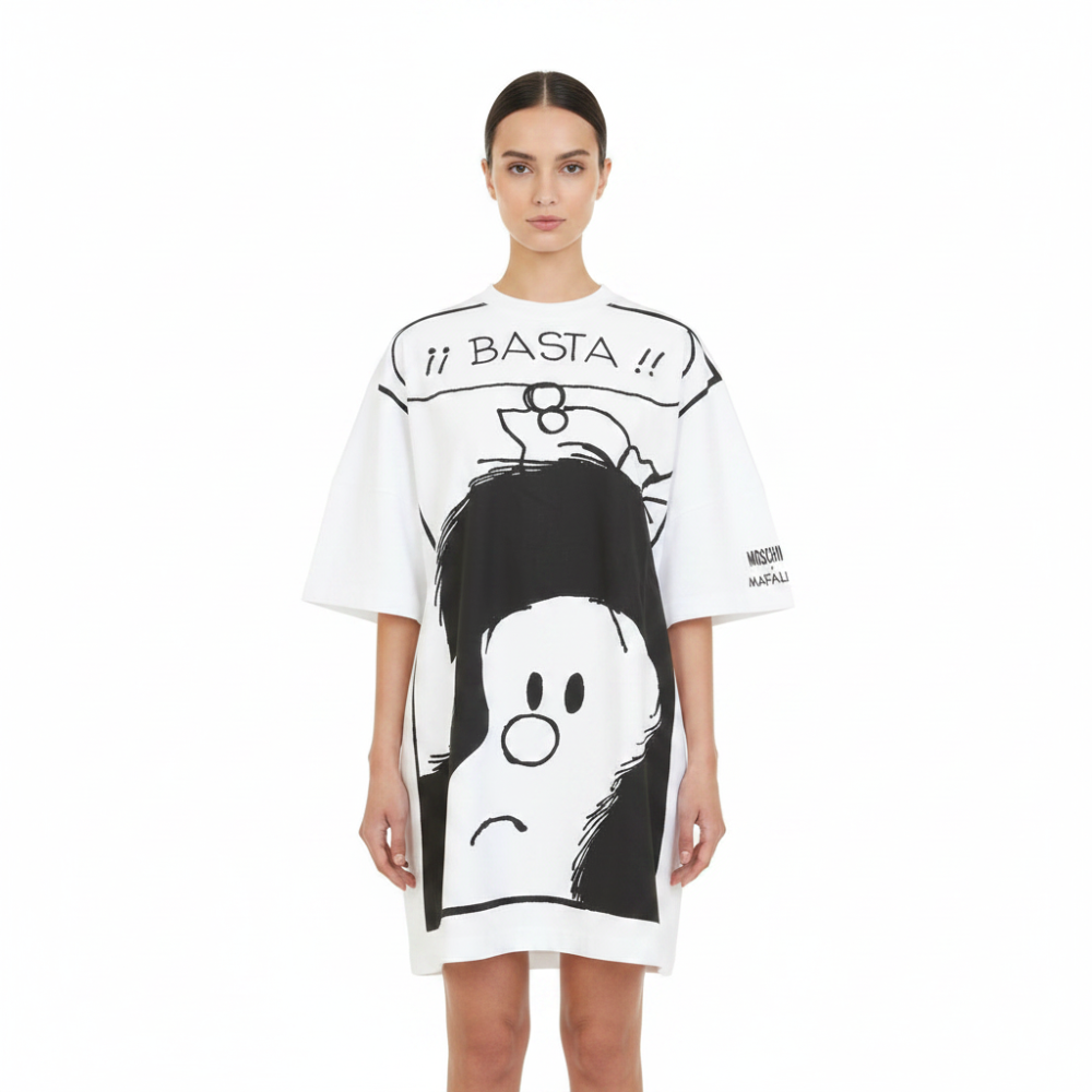 White Graphic Crew Neck Mini Dress 3