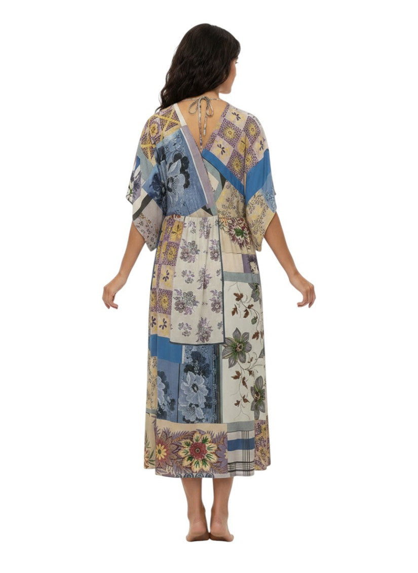Multicolor Printed V Neck Maxi Dress 2