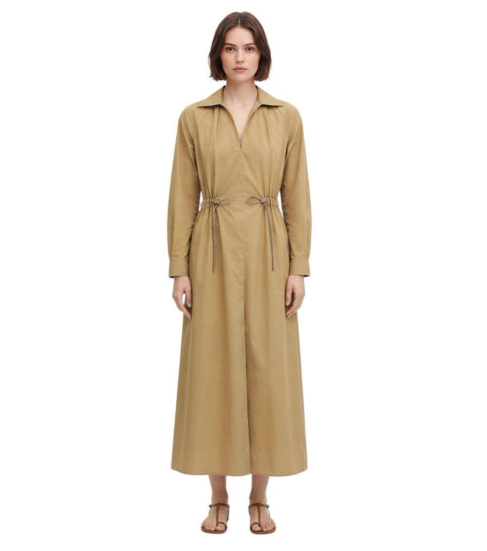 Beige Shirt Collar Midi Dress 3