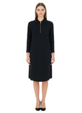 Black Shirt Collar Knee Length Dress 1