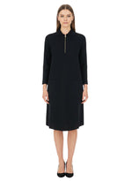 Black Shirt Collar Knee Length Dress 1