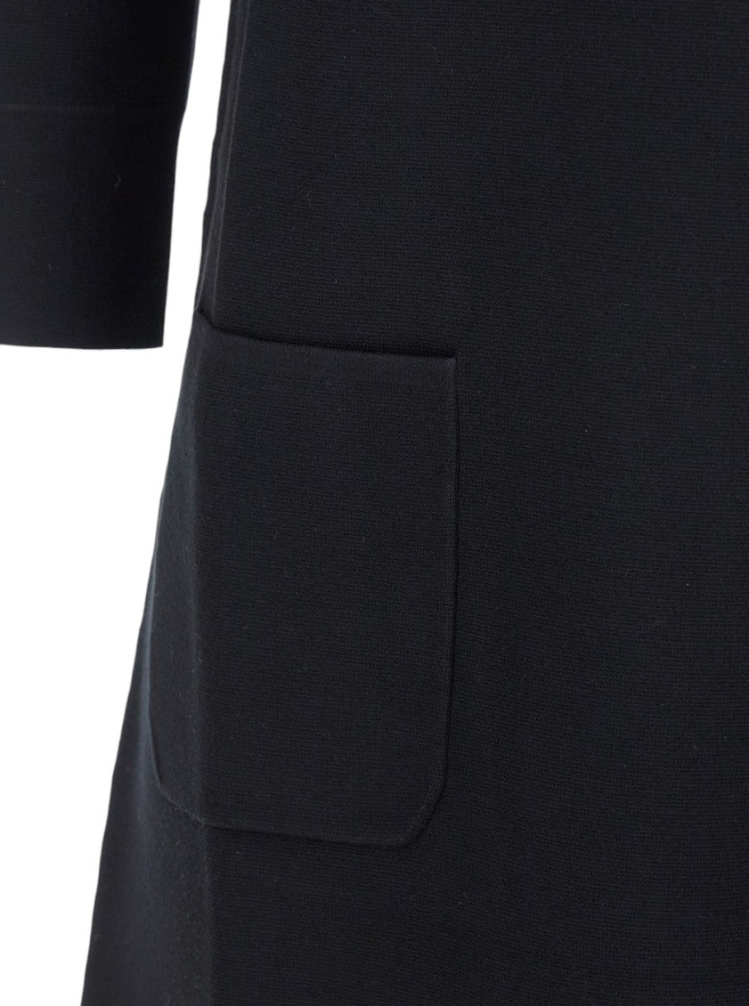 Black Shirt Collar Knee Length Dress 3