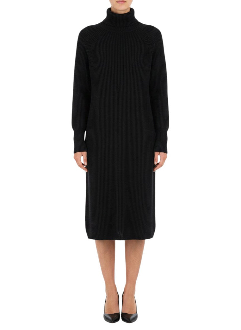 Black Textured Turtle Neck Midi Dress 1