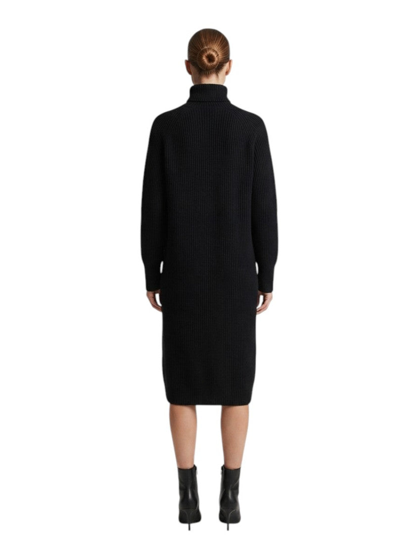 Black Textured Turtle Neck Midi Dress 2