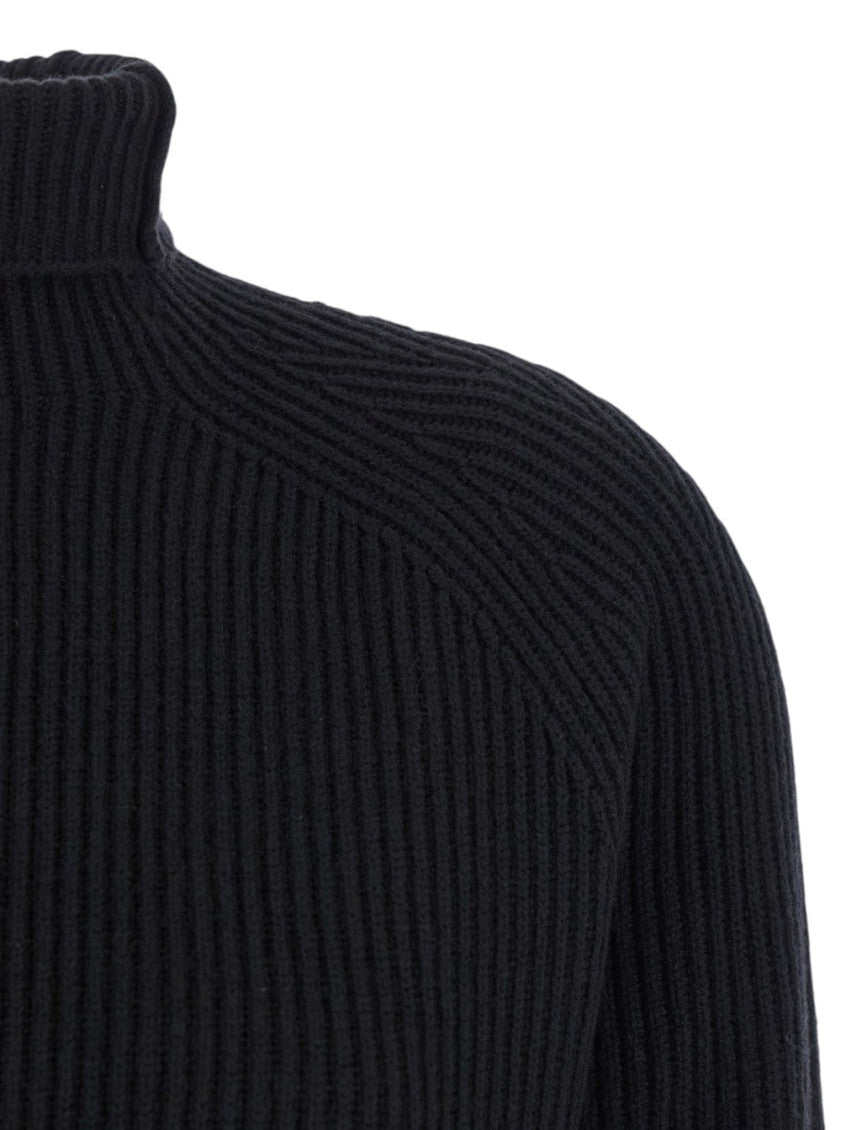 Black Textured Turtle Neck Midi Dress 3