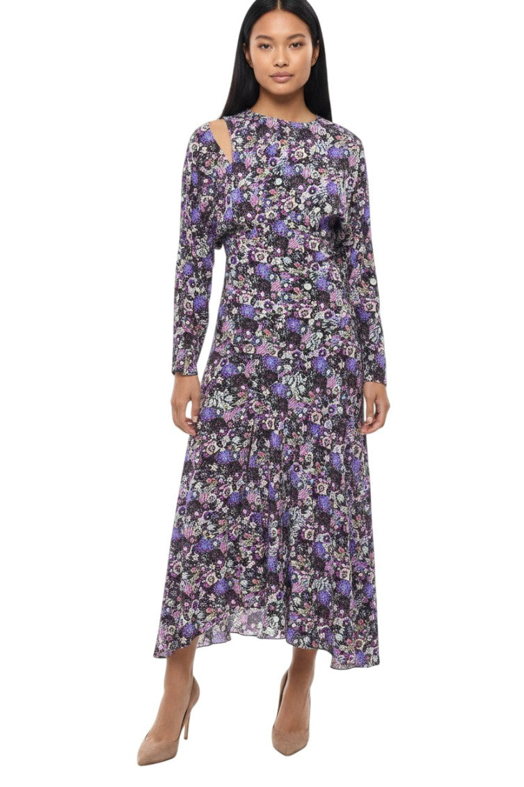 Purple Floral Crew Neck Midi Dress 1