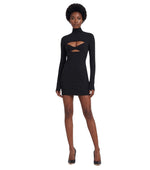 Black Solid Turtle Neck Mini Dress 1