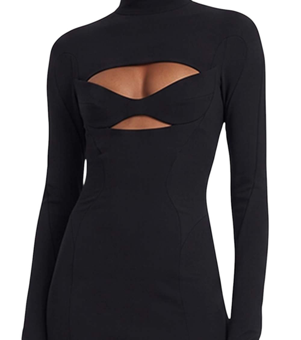 Black Solid Turtle Neck Mini Dress 3
