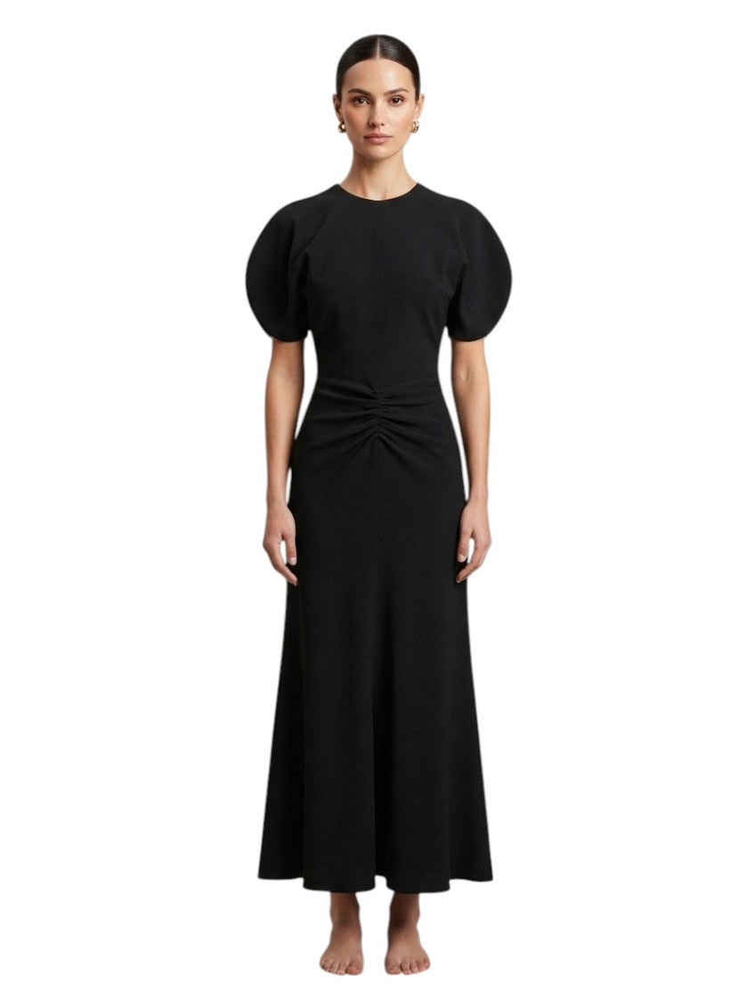 Black Round Neck Midi Dress 1