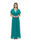 Green Solid V Neck Maxi Dress 1