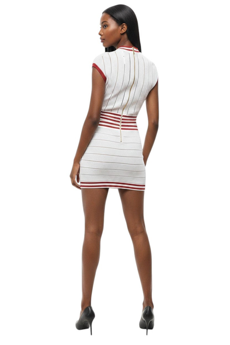 White Stripes V Neck Mini Dress 2