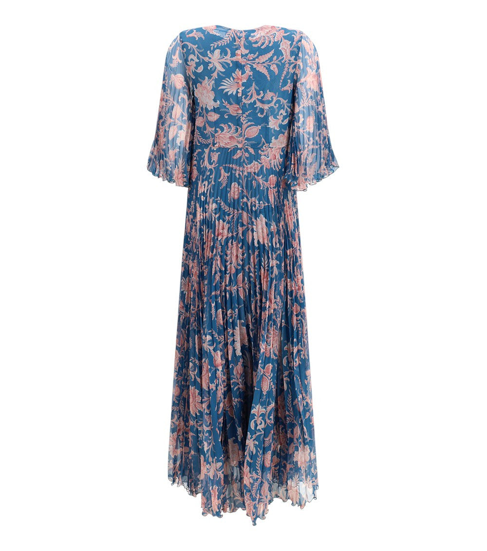 Blue Floral V Neck Maxi Dress 2