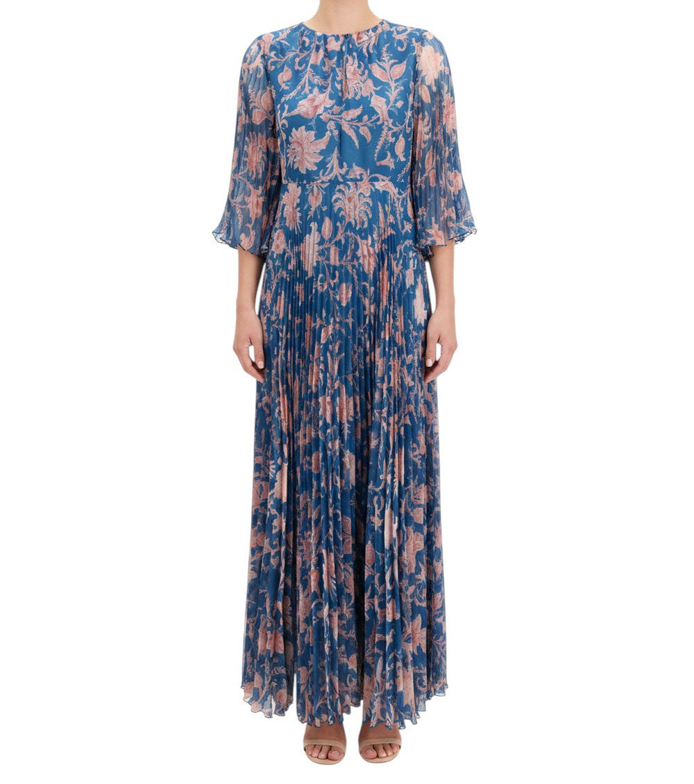 Blue Floral V Neck Maxi Dress 3