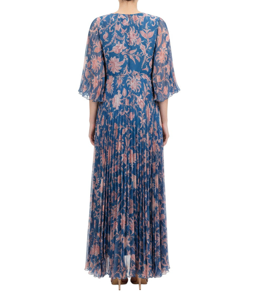 Blue Floral V Neck Maxi Dress 4