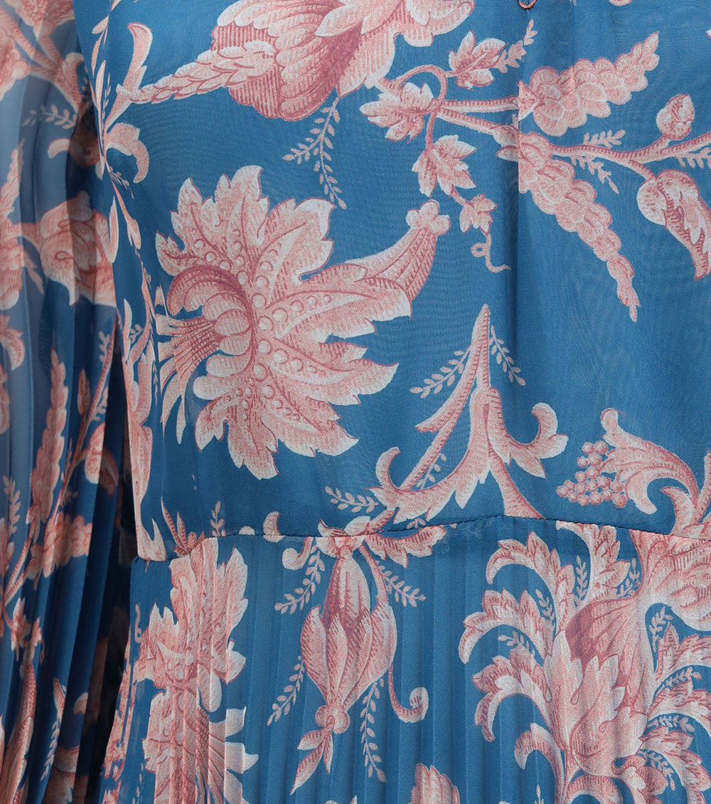 Blue Floral V Neck Maxi Dress 5