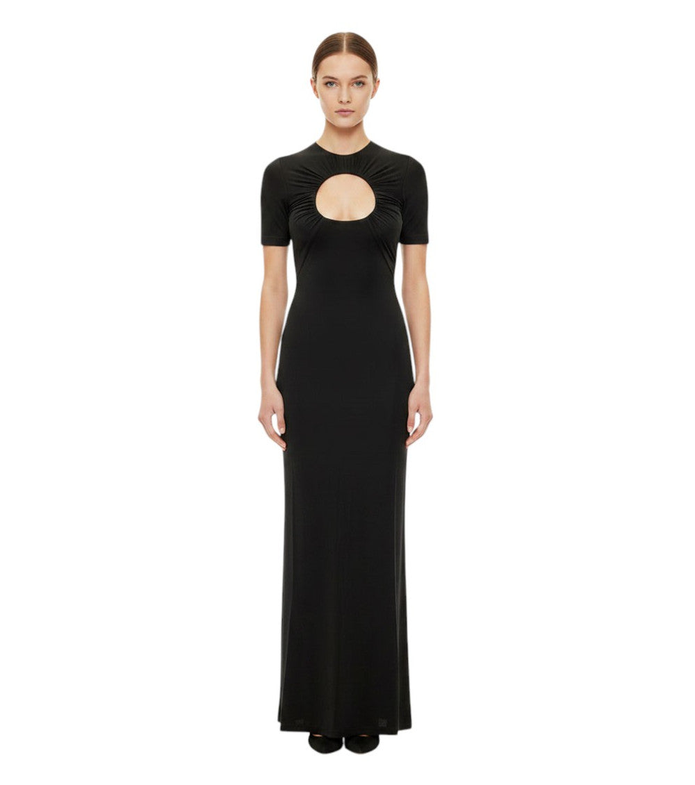 Black Solid Round Neck Maxi Dress 1