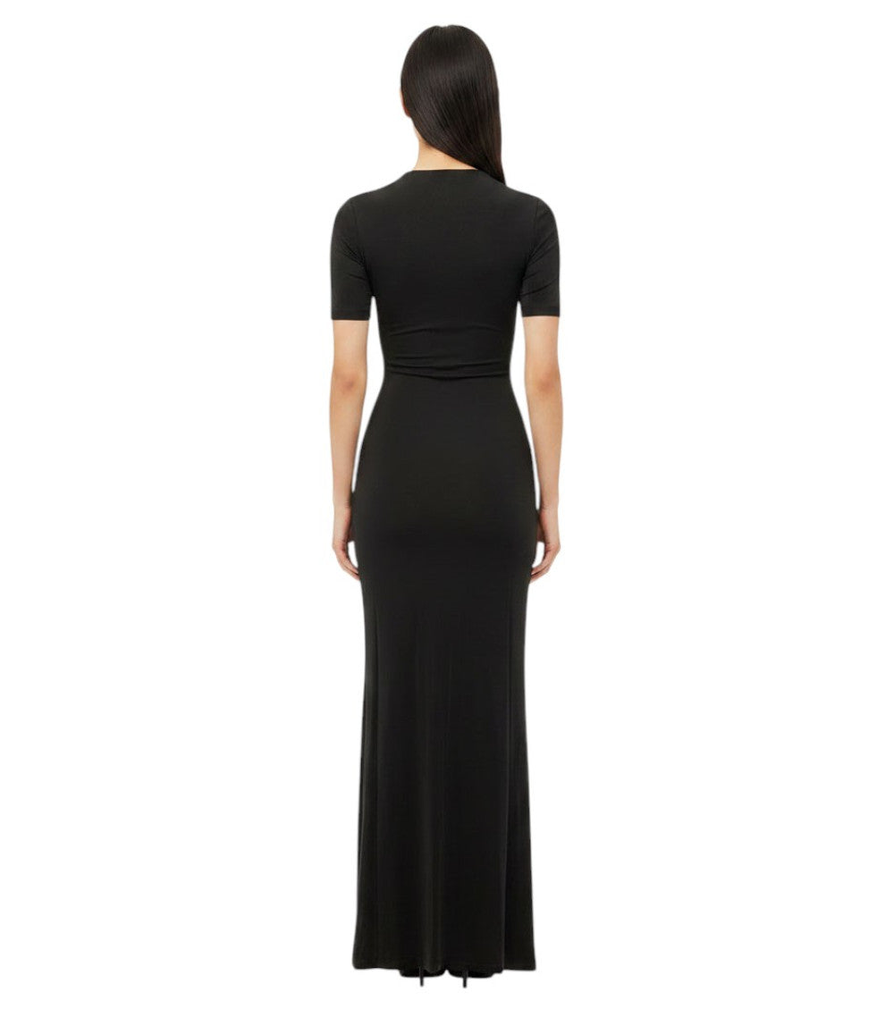 Black Solid Round Neck Maxi Dress 2