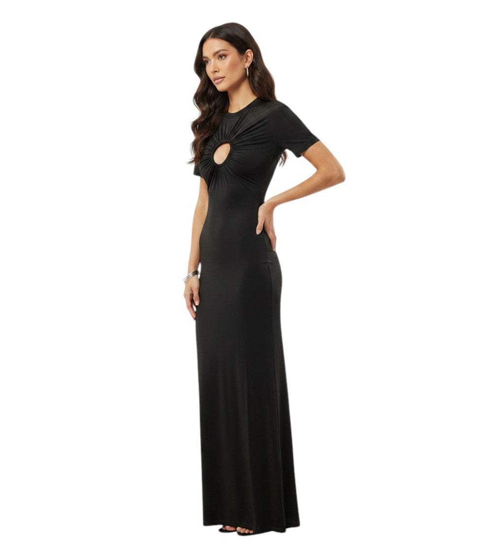 Black Solid Round Neck Maxi Dress 3