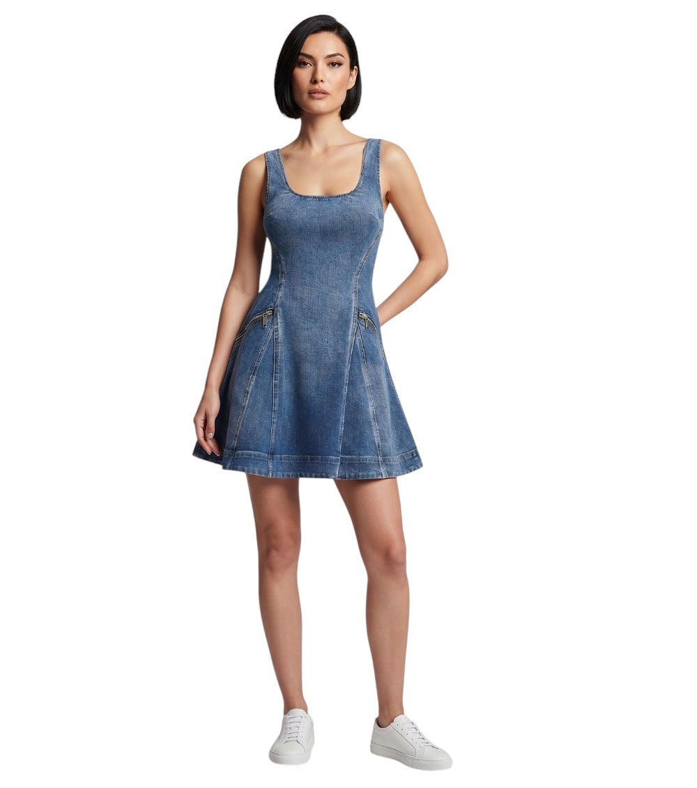 Blue Scoop Neck Mini Dress 3