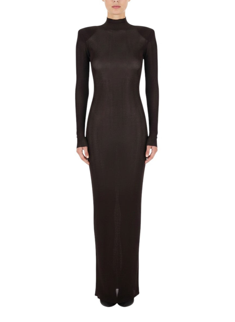 Brown Solid Turtle Neck Maxi Dress 1