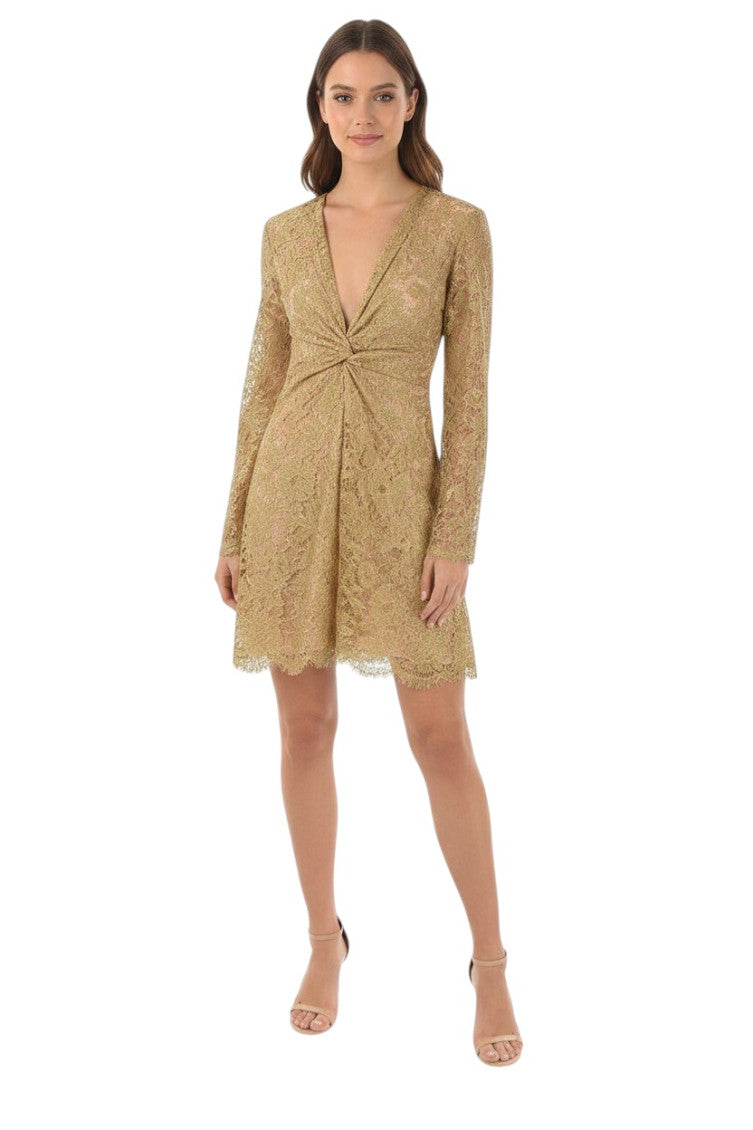 Beige Lace V Neck Mini Dress 1