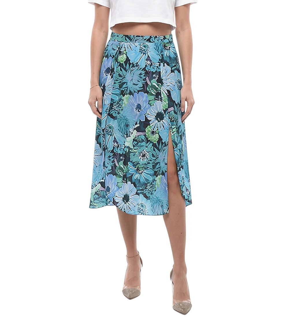 Light Blue Floral Midi Skirt 1