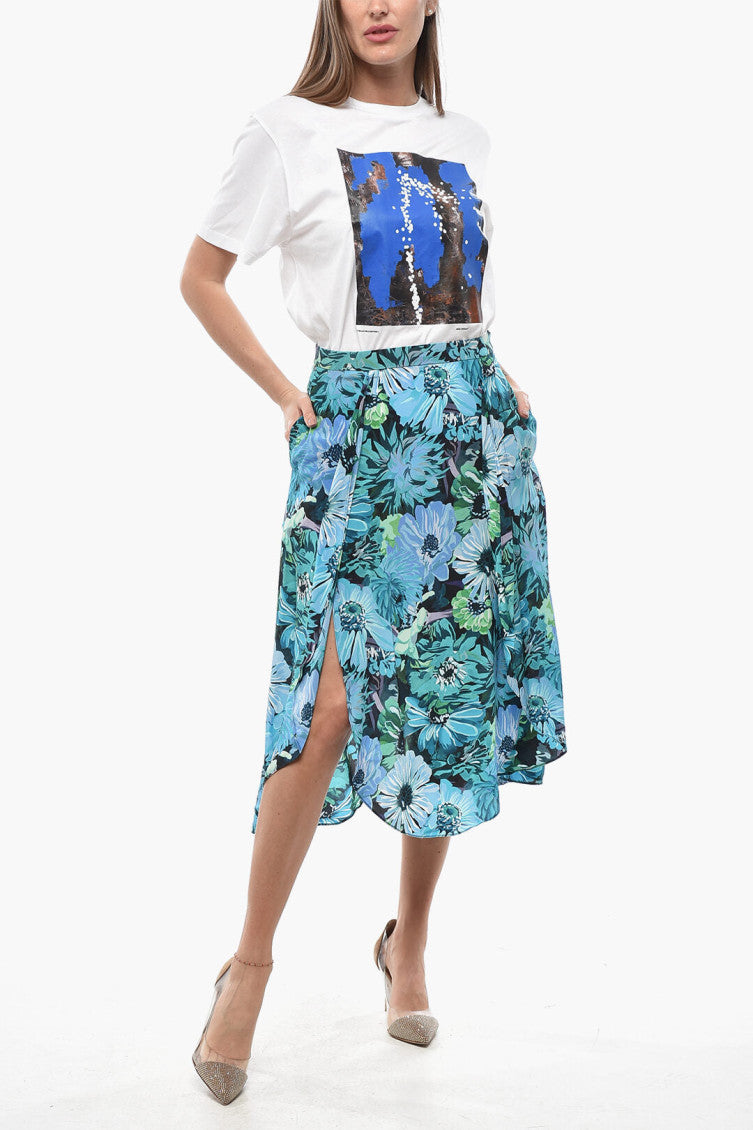 Light Blue Floral Midi Skirt 3