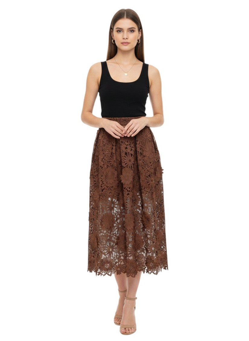 Brown Floral Midi Skirt 1