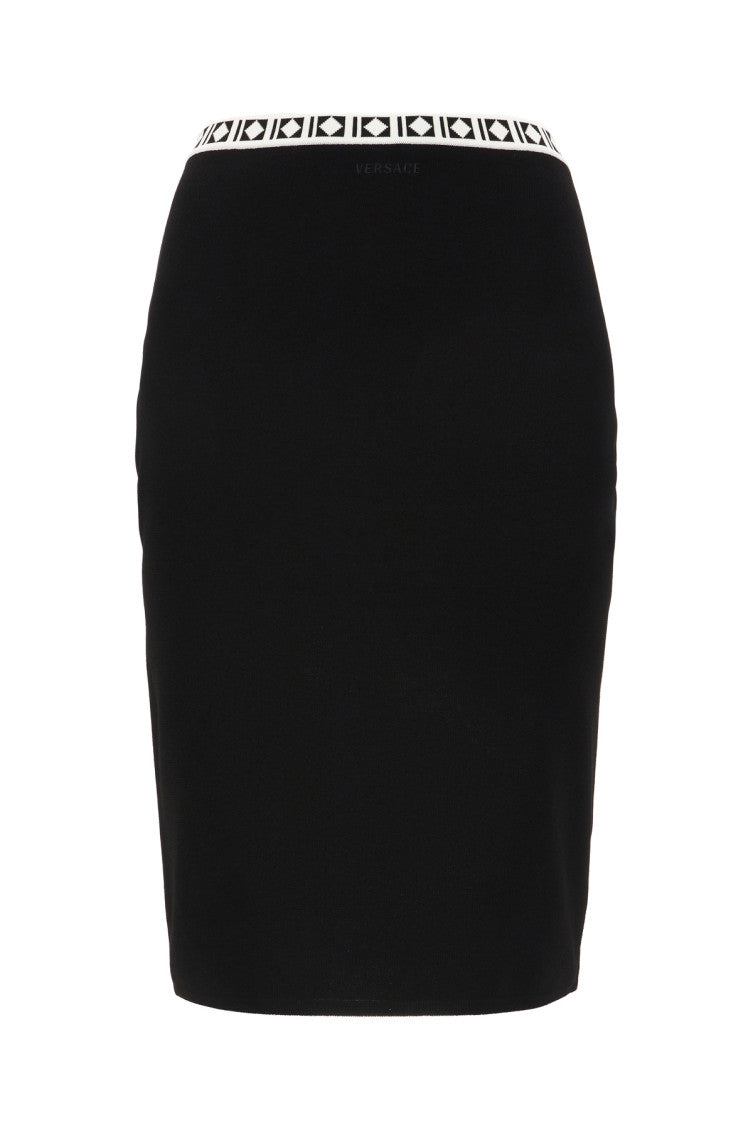 Black Geometric Knee Length Skirt 1