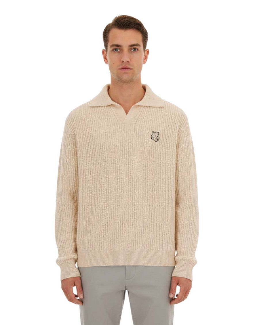 Beige Logo Polo Sweater 1