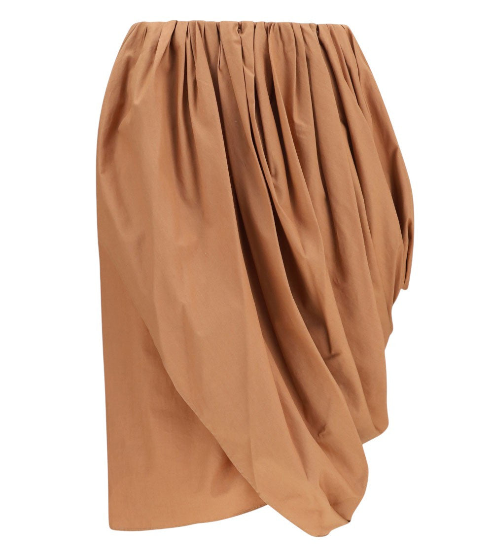 Beige Solid Knee Length Skirt 1