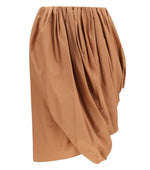 Beige Solid Knee Length Skirt 1