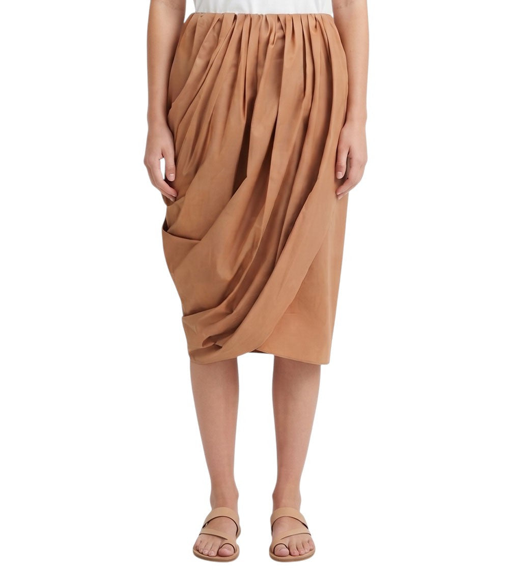 Beige Solid Knee Length Skirt 4