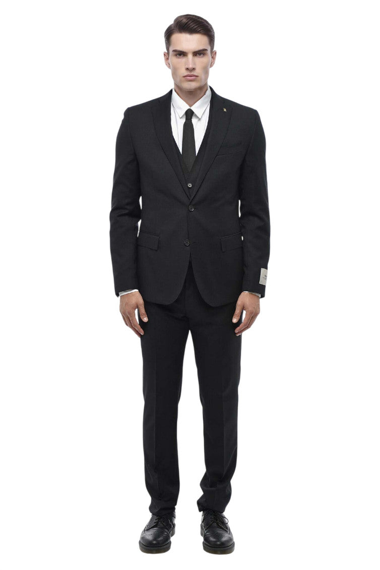 Black Notched Lapel Suit 1
