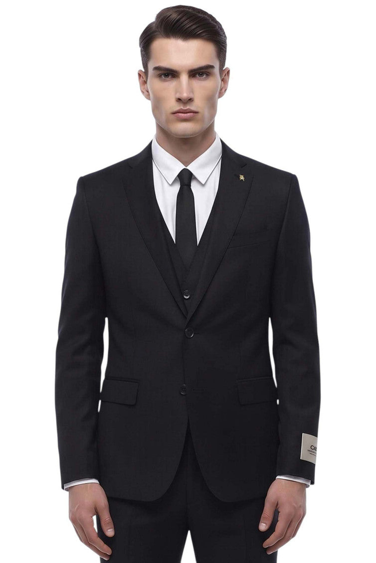Black Notched Lapel Suit 3