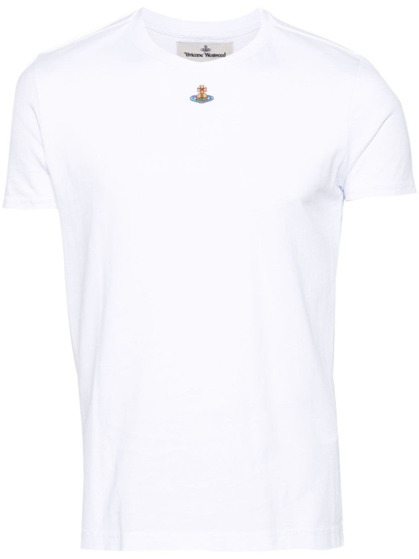 White Crewneck Logo Embroidery T-Shirt 1