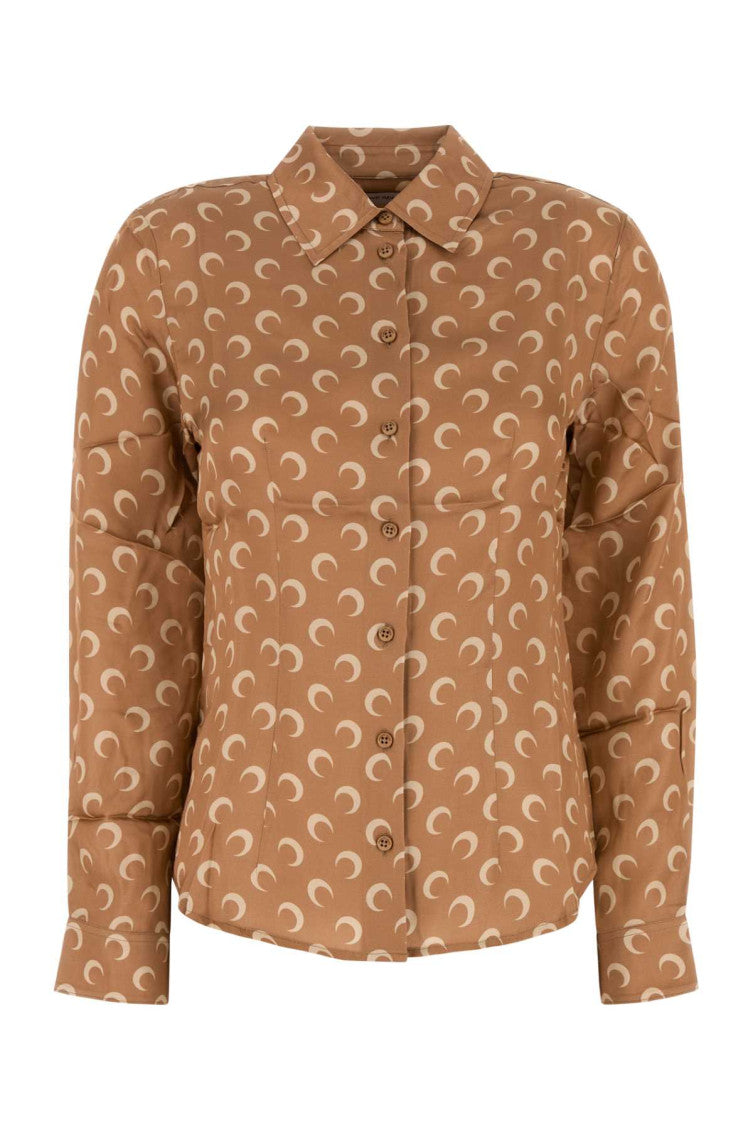Brown Printed Satin Shirt 1