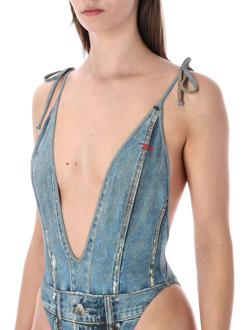Light Blue Plunging Neck Swimsuit 3