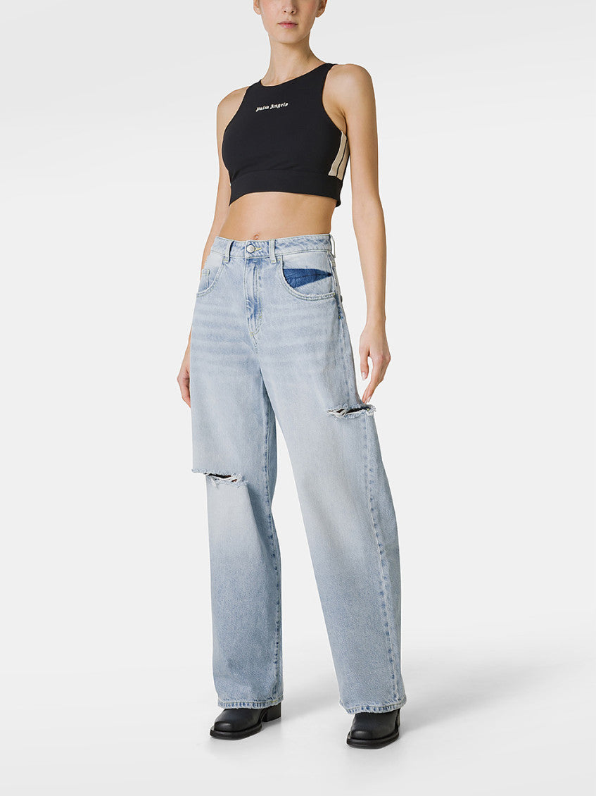 Denim Wide Leg Ripped Jeans 2