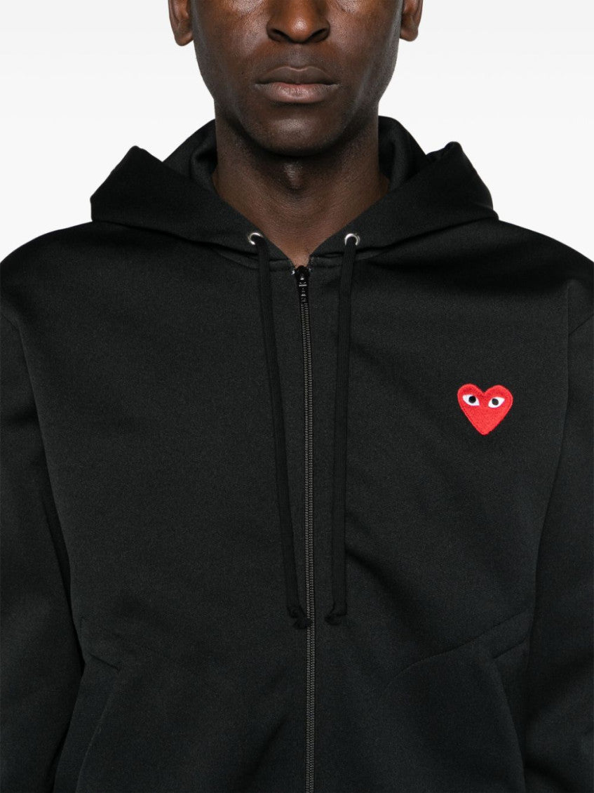 Black Logo zipped cotton hoodie 2