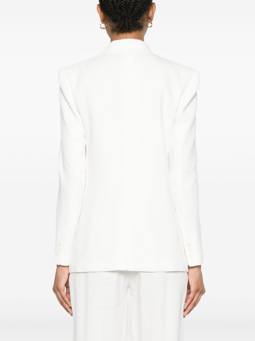 White Linen Blend Double-breasted blazer 2