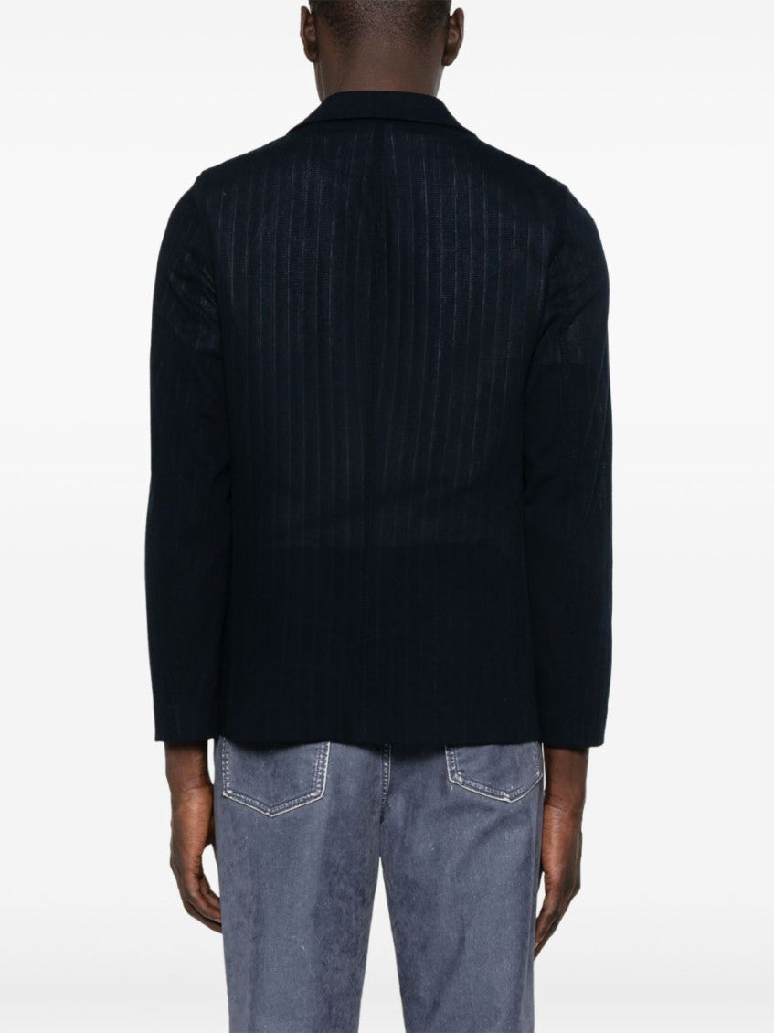 Dark Blue Cotton Single-breasted Blazer 3