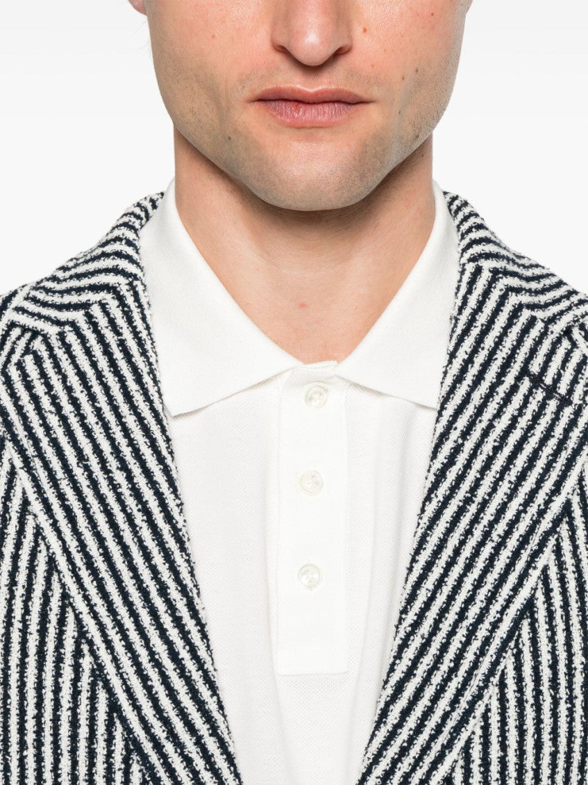 Dark Blue Striped Cotton Blazer 4